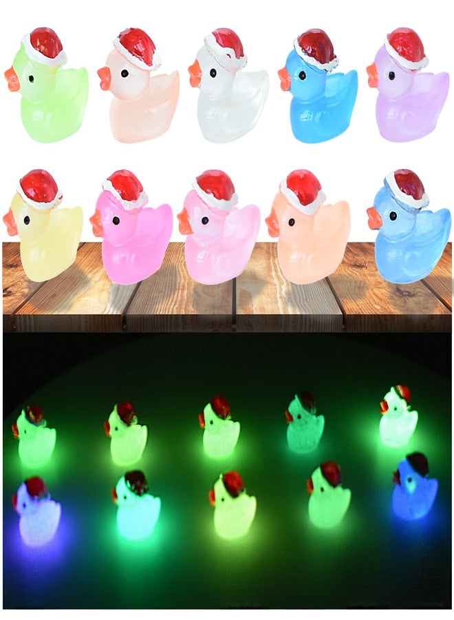 Tindobewan 50 PCS Tiny Ducks Glow in The Dark Mini Resin Ducks Miniature Christmas Hat Duck Figures Ornament for Xmas, Craft, Dollhouse, Slime, Home Decorations(10 Colors) - Image 1